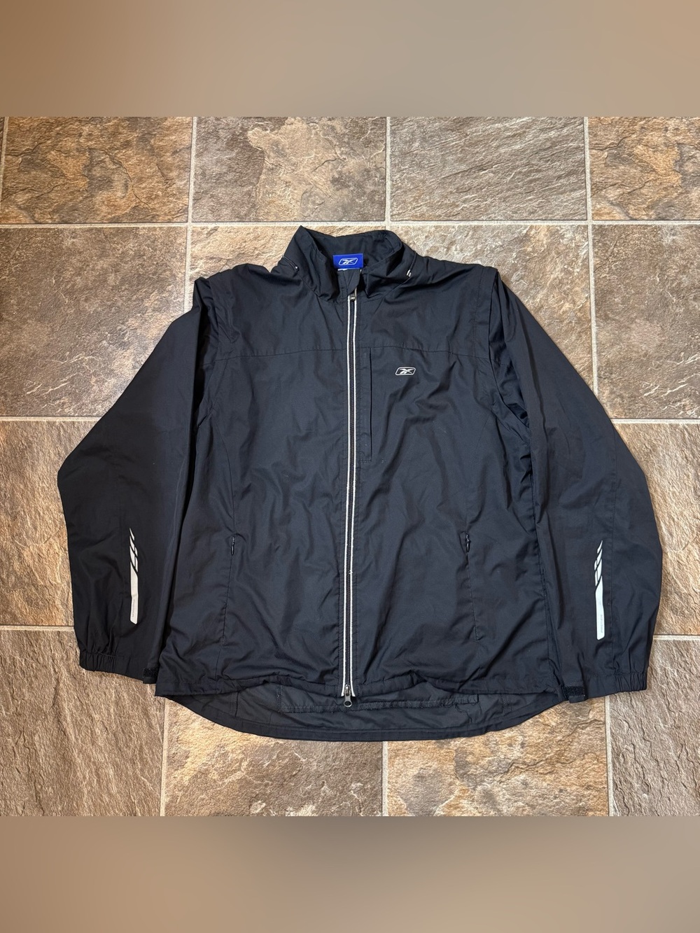 Vtg Reebok Premier Black Mens Windbreaker Zip Up Jacket Size L